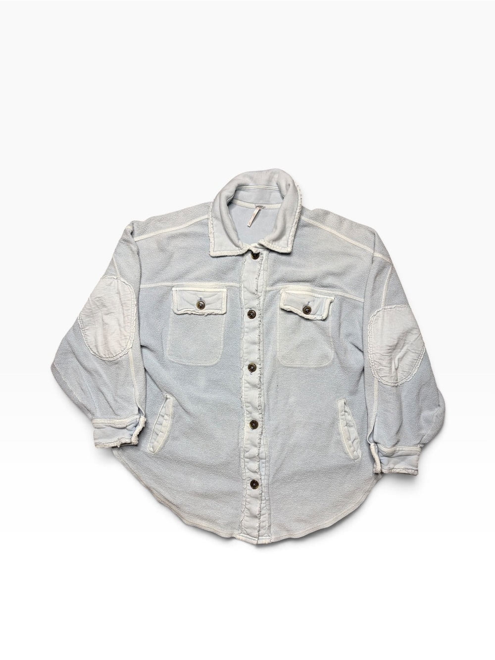 Free People Ruby Shirt Jacket Shacket Fleece Oversized XS Baby Blue Retro Boho
